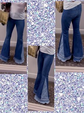 Aphrodite Two-Tone Dark & Light Blue Extra Wide Flare Jeans